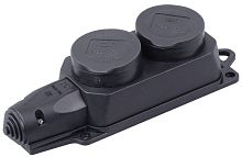 Колодка удлинителя с заземлением IEK Омега 2-м с крышкой 16А 3500Вт IP44 каучук черный  картинка 